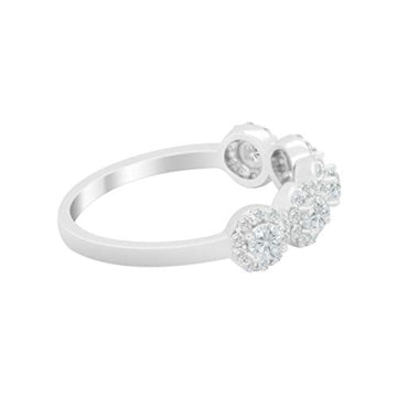 Halo Half Eternity Band Round Simulated Cubic Zirconia 925 Sterling Silver